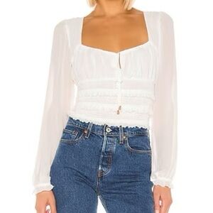 Free People White Lolita Top Smocked Sweetheart Small
